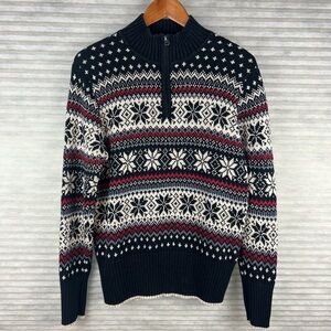 Nomadic Traders 1/4 Zip Fair Isle Nordic Snowflake Cotton Blend Sweater Outdoor
